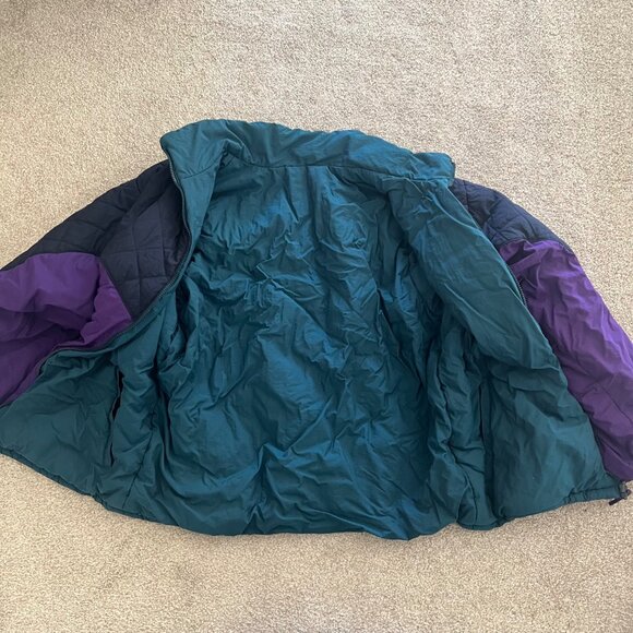 Vintage Lands End Reversible Quilted 90s Retro Puffer Jacket Large - Picture 3 of 8